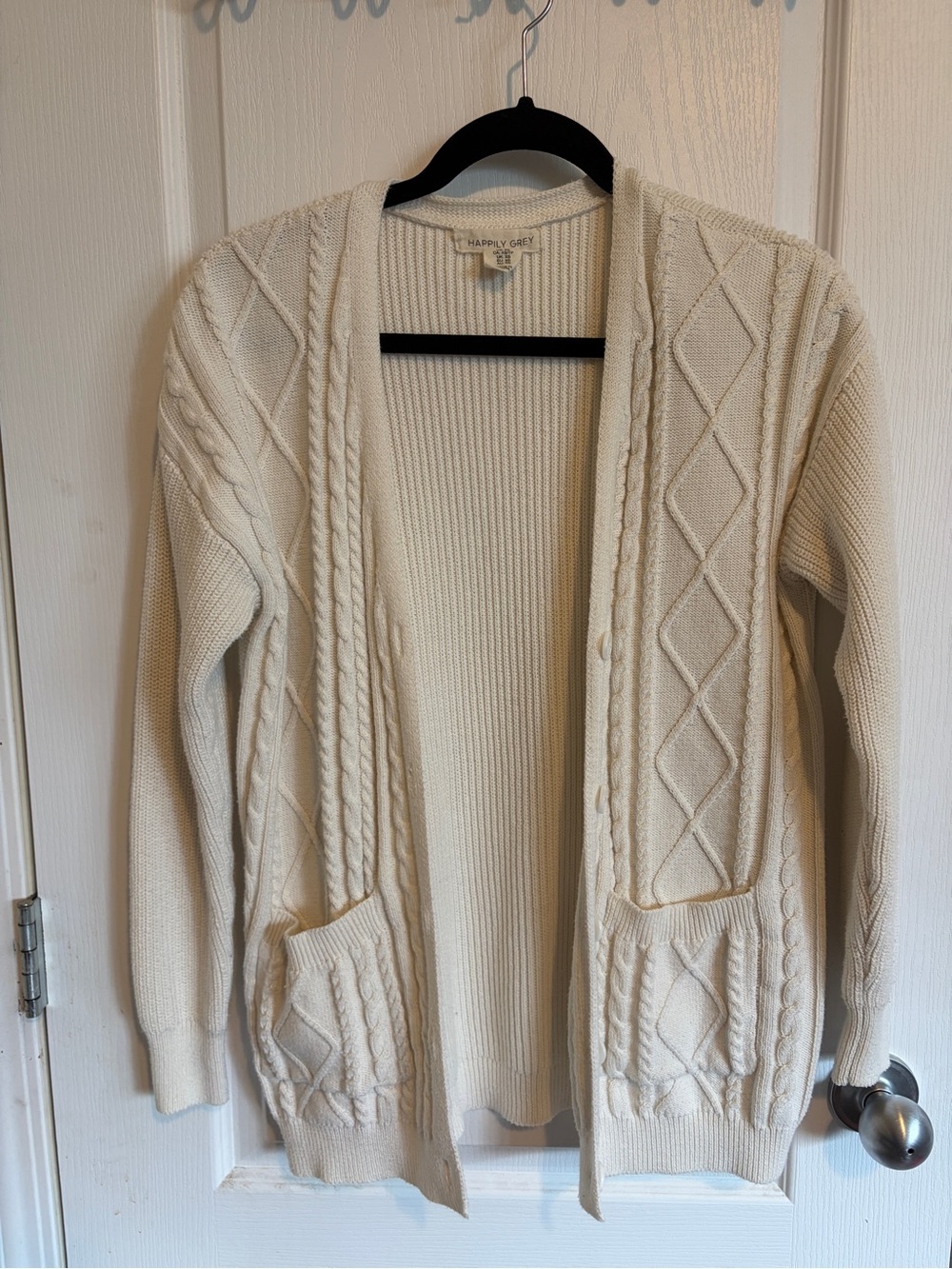 Happily Grey Cream Cable Knit Open-Front Cardigan